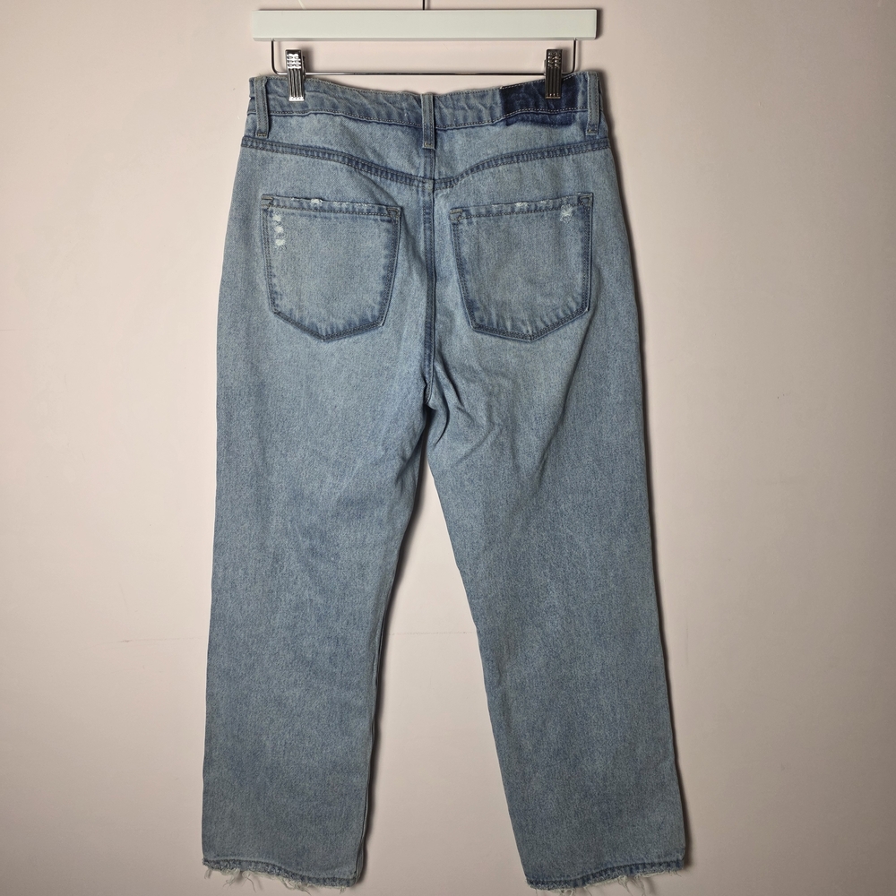 Lovervet by Vervet High Rise Straight Leg Jeans 28 Light Wash Raw Hem Distressed - Picture 2 of 8